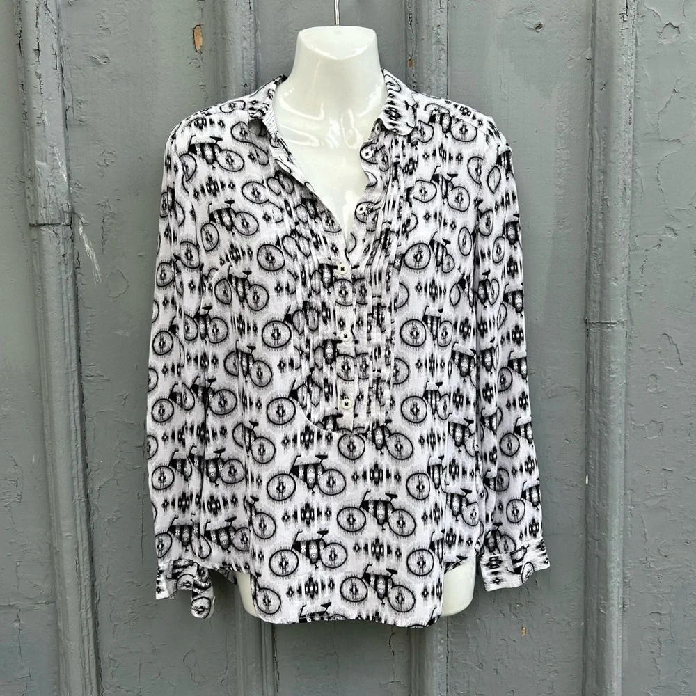 Maeve Anni Popover Blouse with Bicycles, size  2 - Picture 3 of 13